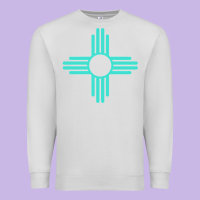 New Mexico Zia Sun In Turquoise Blue Premium Sweatshirt Designed By Pixelflow