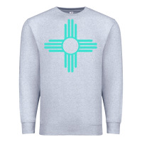 Heather Grey New Mexico Zia Sun in Turquoise Blue Premium Sweatshirt - PixelFlow