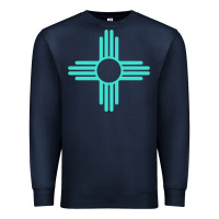 Navy New Mexico Zia Sun in Turquoise Blue Premium Sweatshirt - PixelFlow
