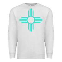 Oatmeal Heather New Mexico Zia Sun in Turquoise Blue Premium Sweatshirt - PixelFlow