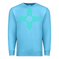 Ocean Blue New Mexico Zia Sun in Turquoise Blue Premium Sweatshirt - PixelFlow