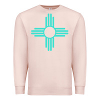 Pale Pink New Mexico Zia Sun in Turquoise Blue Premium Sweatshirt - PixelFlow