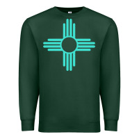 Sports Green New Mexico Zia Sun in Turquoise Blue Premium Sweatshirt - PixelFlow