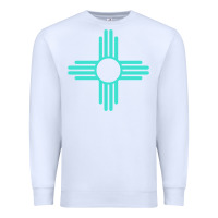 White New Mexico Zia Sun in Turquoise Blue Premium Sweatshirt - PixelFlow