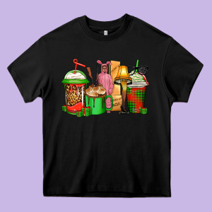 Christmas Movie Coffee Cups Heavy Core Tee Designed By Cowgirlartshop