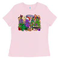Bubblegum Pink Christmas Louisiana Mardi Gras trees Ladies Tee - FaDigitalArtStudio