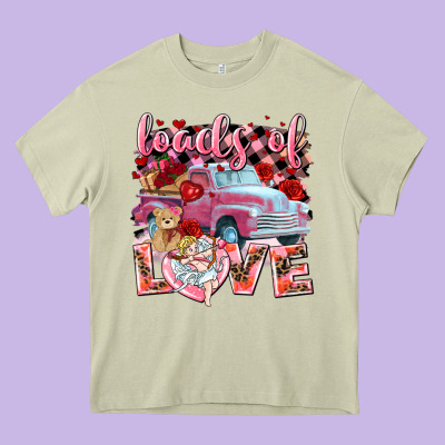 Loads Of Love Valentine's Day Truck Heavy Core Tee Designed By Howdyjamesfarm