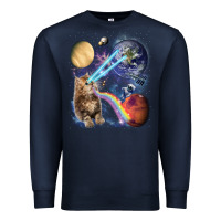 Navy Fluffy Kitten Shoot Laser Rainbow Space Galaxy, Cat Gifts Premium Sweatshirt - SnappyArt