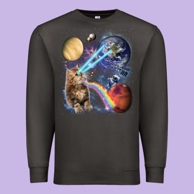 Fluffy Kitten Shoot Laser Rainbow Space Galaxy, Cat Gifts Premium Sweatshirt Designed By Snappyart