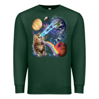 Sports Green Fluffy Kitten Shoot Laser Rainbow Space Galaxy, Cat Gifts Premium Sweatshirt - SnappyArt