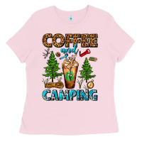 Bubblegum Pink Coffee And Camping Frappe Ladies Tee - FaDigitalArtStudio