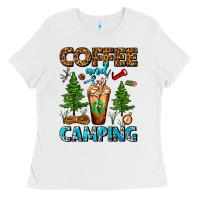 White Coffee And Camping Frappe Ladies Tee - FaDigitalArtStudio
