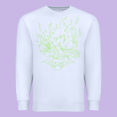 Cyberpunk Samurai Neon Green Premium Sweatshirt Designed By Floraart