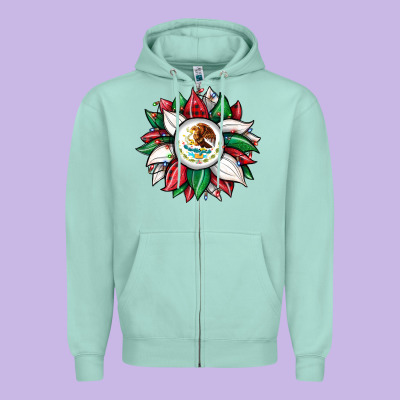 Christmas Sunflower Mexican Flag Zipper Hoodie Designed By Jahusdesignshop