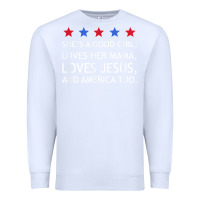 White she's a good girl, she's loves her mama, loves jesus t shirt Premium Sweatshirt - FloraArt