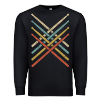 Black retro vintage drummer tshirt 70s 80s distressed drum sticks long sleev Premium Sweatshirt - FloraArt