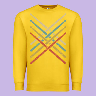 Retro Vintage Drummer Tshirt 70s 80s Distressed Drum Sticks Long Sleev Premium Sweatshirt Designed By Floraart