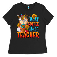 Black Half Coffee Half Teacher Ladies Tee - FaDigitalArtStudio