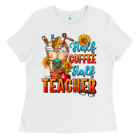 White Half Coffee Half Teacher Ladies Tee - FaDigitalArtStudio