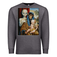Charcoal Heather alien chimp baby religion conspiracy poster Premium Sweatshirt - FloraArt