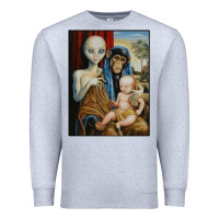 Heather Grey alien chimp baby religion conspiracy poster Premium Sweatshirt - FloraArt