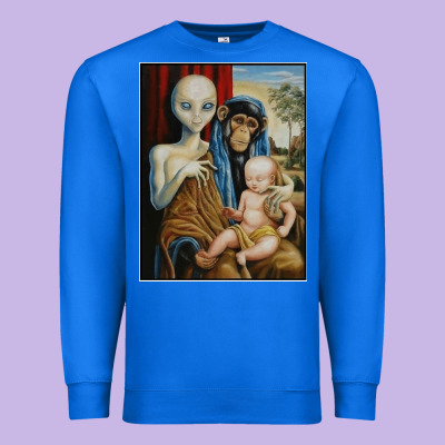 Alien Chimp Baby Religion Conspiracy Poster Premium Sweatshirt Designed By Floraart