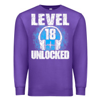 Purple Level 18 Unlocked Birthday 18 Years Gamer Premium T Shirt Premium Sweatshirt - FloraArt