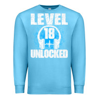 Ocean Blue Level 18 Unlocked Birthday 18 Years Gamer Premium T Shirt Premium Sweatshirt - FloraArt