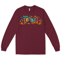 Burgundy Happy thanksgiving Long Sleeve Tee - CowhideDigitalArt