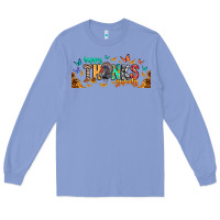 Colony Blue Happy thanksgiving Long Sleeve Tee - CowhideDigitalArt