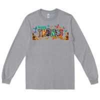 Heather Grey Happy thanksgiving Long Sleeve Tee - CowhideDigitalArt