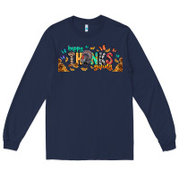 Navy Happy thanksgiving Long Sleeve Tee - CowhideDigitalArt