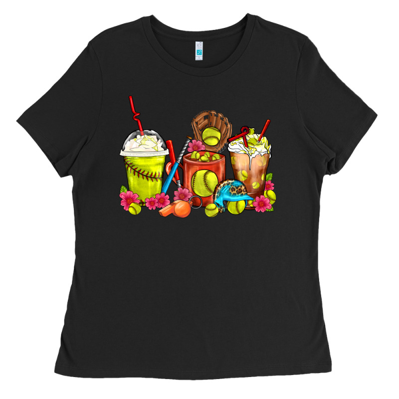 Softball Coffee Cups Ladies Tee by FaDigitalArtStudio | Teevron