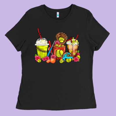 Softball Coffee Cups Ladies Tee Designed By Fadigitalartstudio