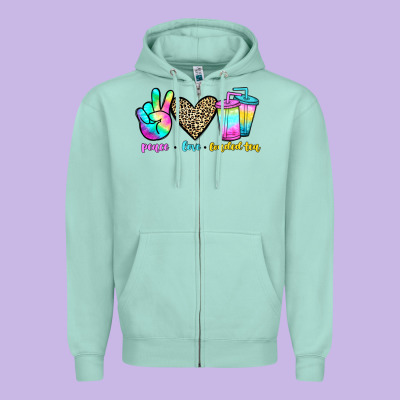Peace Love Loaded Tea Zipper Hoodie Designed By Jahusdesignshop