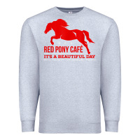 Heather Grey Red Pony Cafe, Funny cute horse lover Premium Sweatshirt - ArtMosaic