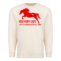 Sandshell Red Pony Cafe, Funny cute horse lover Premium Sweatshirt - ArtMosaic
