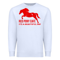 White Red Pony Cafe, Funny cute horse lover Premium Sweatshirt - ArtMosaic