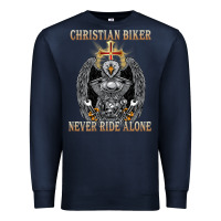 Navy jesus christian biker never ride alone Premium Sweatshirt - ArtMosaic