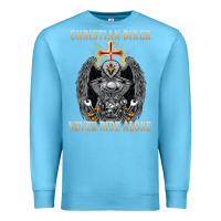 Ocean Blue jesus christian biker never ride alone Premium Sweatshirt - ArtMosaic