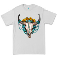 Dove Grey sunflower gemstone bull skull Premium Tee - OliviaCreatesArt