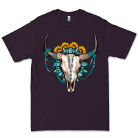 Plum sunflower gemstone bull skull Premium Tee - OliviaCreatesArt