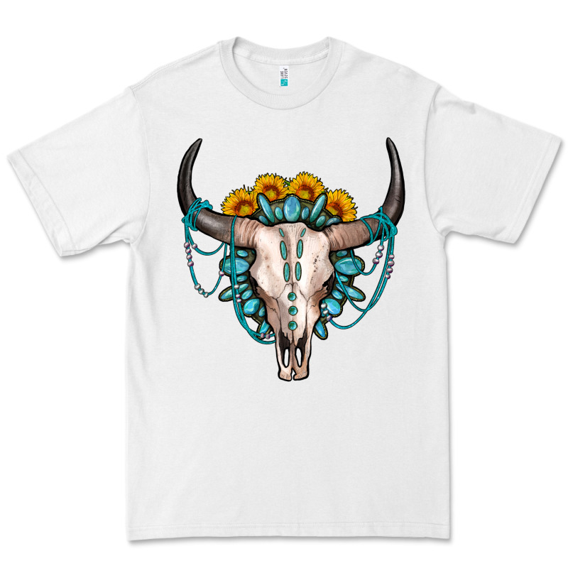 Sunflower Gemstone Bull Skull Premium Tee by OliviaCreatesArt | Teevron