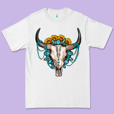 Sunflower Gemstone Bull Skull Premium Tee Designed By Oliviacreatesart
