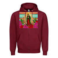 Burgundy our lady of guadalupe cactus leopard Zipper Hoodie - JahusDesignShop