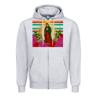 Heather Grey our lady of guadalupe cactus leopard Zipper Hoodie - JahusDesignShop