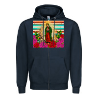 Navy our lady of guadalupe cactus leopard Zipper Hoodie - JahusDesignShop
