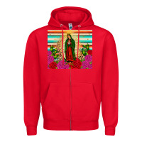 Red our lady of guadalupe cactus leopard Zipper Hoodie - JahusDesignShop
