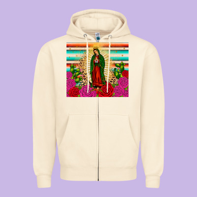 Our Lady Of Guadalupe Cactus Leopard Zipper Hoodie Designed By Jahusdesignshop