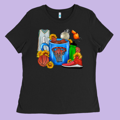 Basketball Coffee Cup Ladies Tee Designed By Fadigitalartstudio